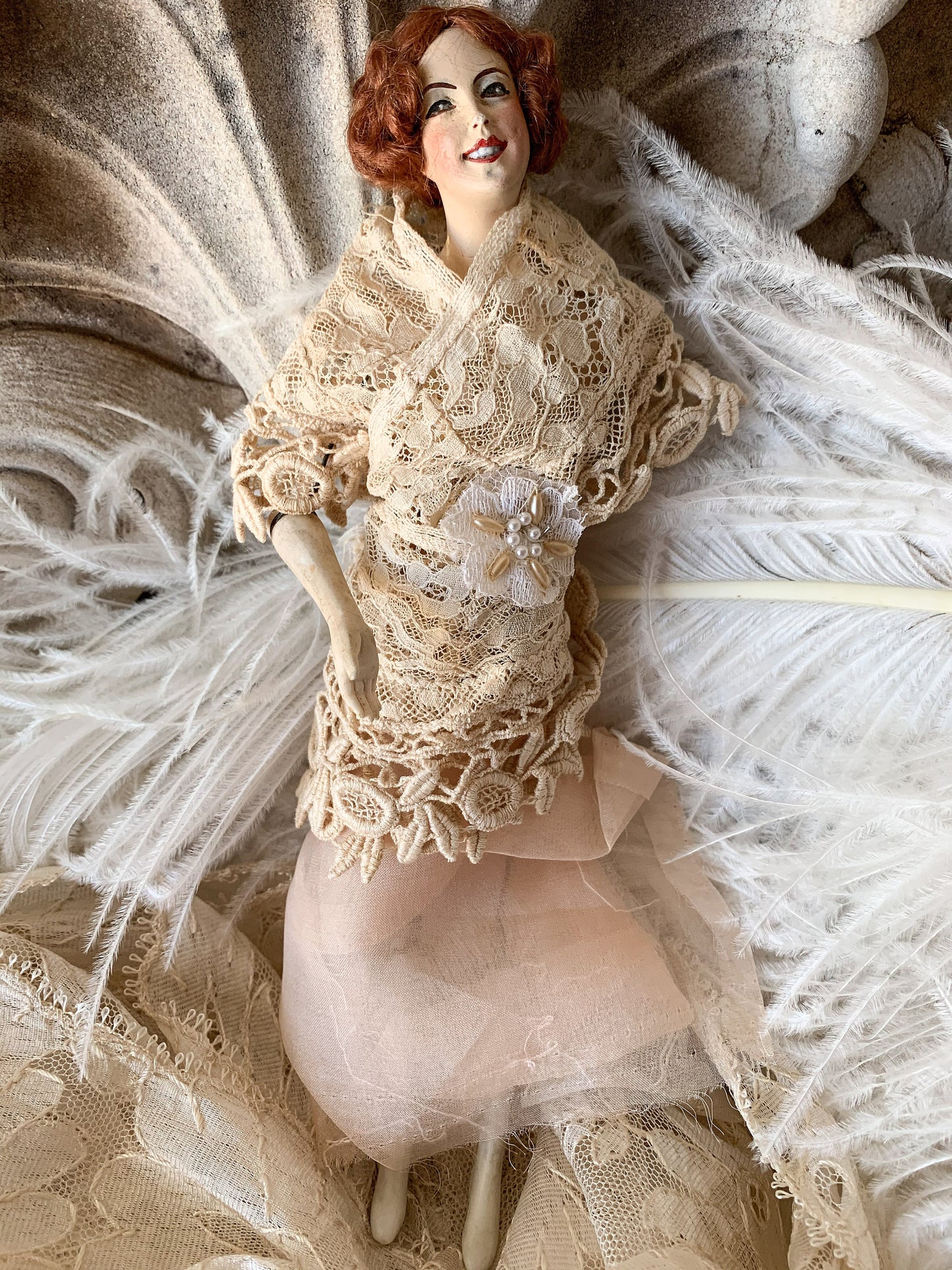 Vintage signed Lilli Baitz mini plaster flapper doll *as is