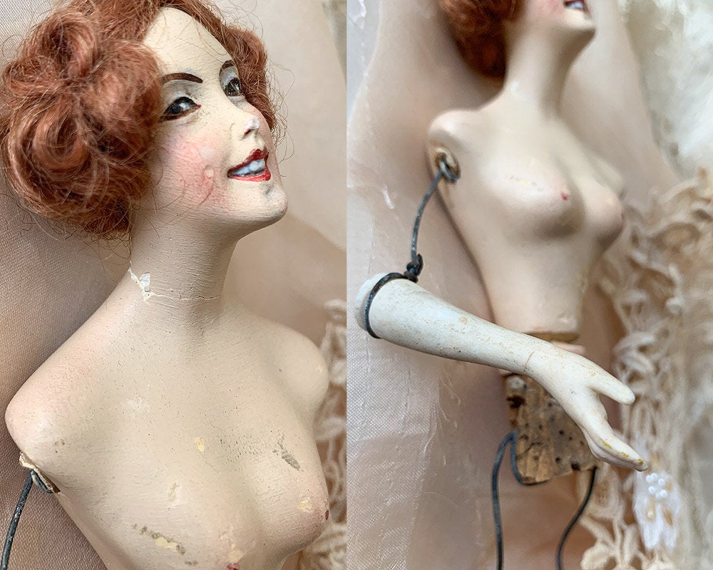 Vintage signed Lilli Baitz mini plaster flapper doll *as is