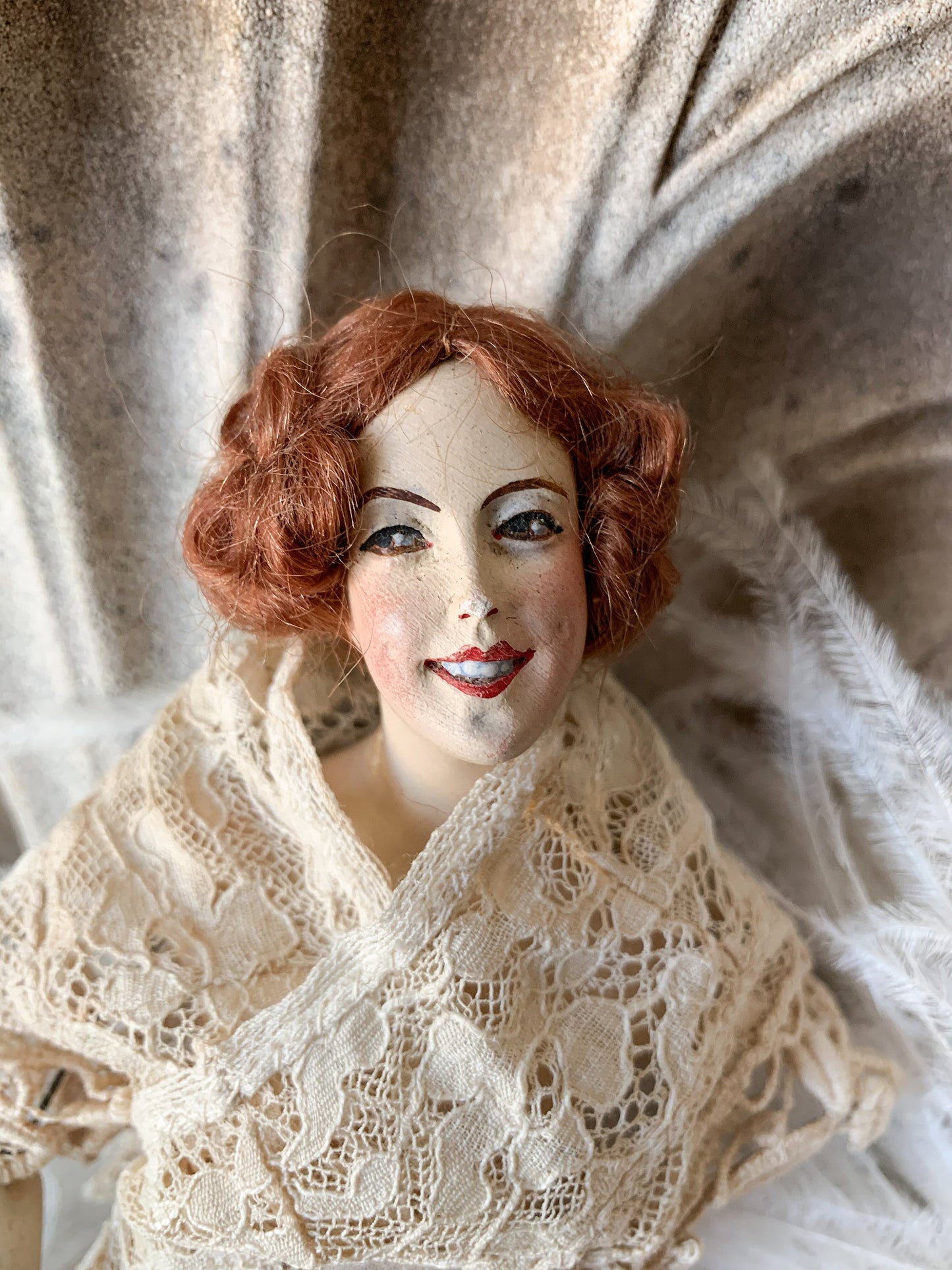 Vintage signed Lilli Baitz mini plaster flapper doll *as is