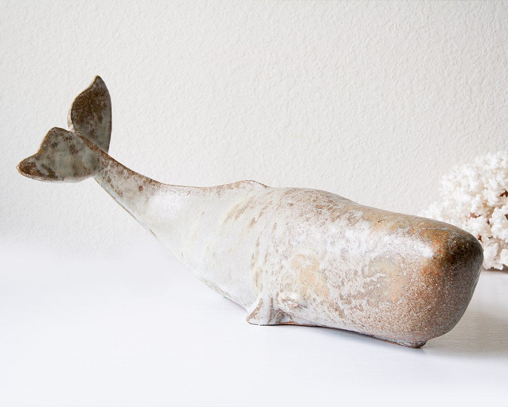 Vintage signed Loet Vanderveen pottery whale sculpture