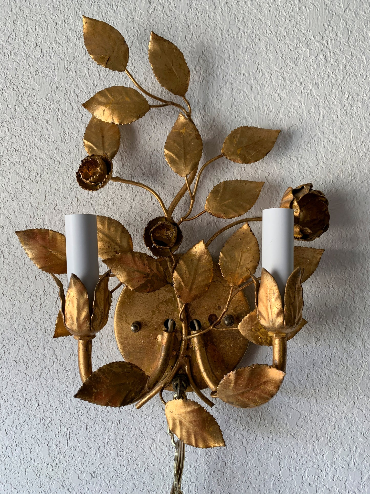 Vintage petite gold Italian toleware wall sconce light