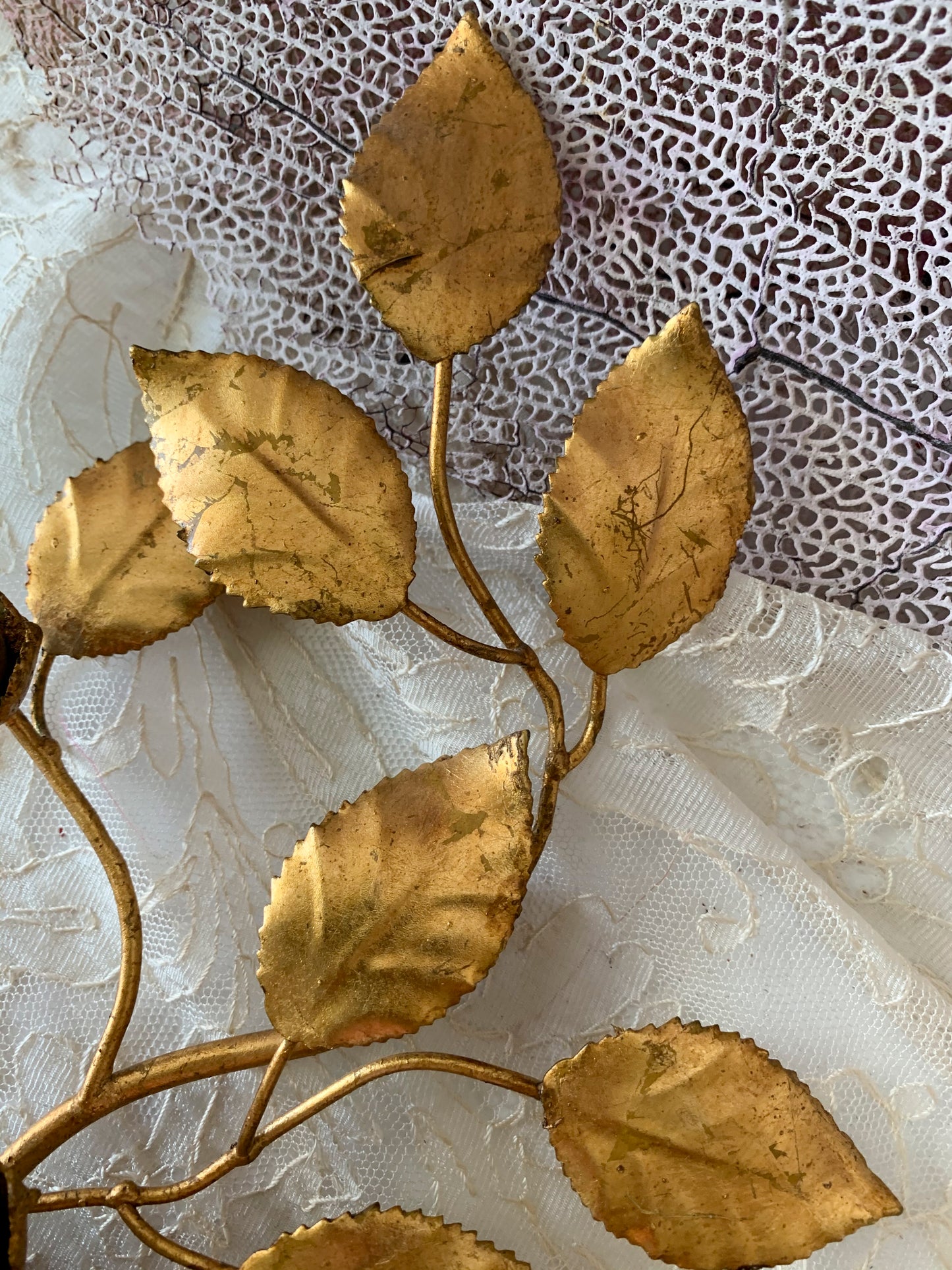 Vintage petite gold Italian toleware wall sconce light