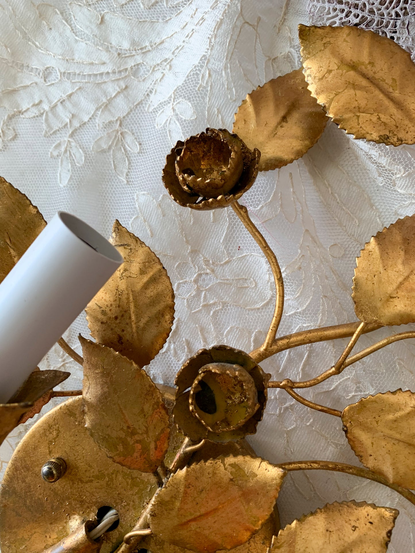 Vintage petite gold Italian toleware wall sconce light