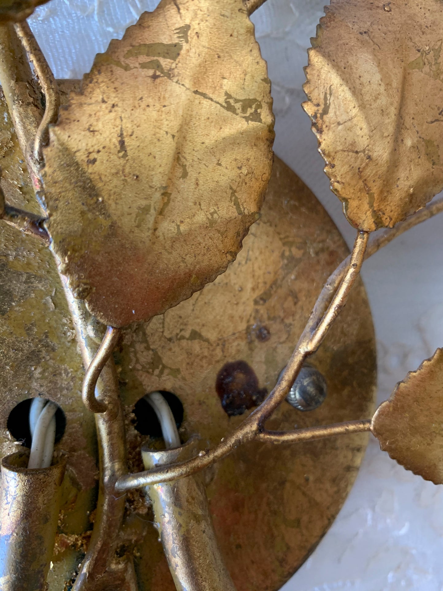 Vintage petite gold Italian toleware wall sconce light