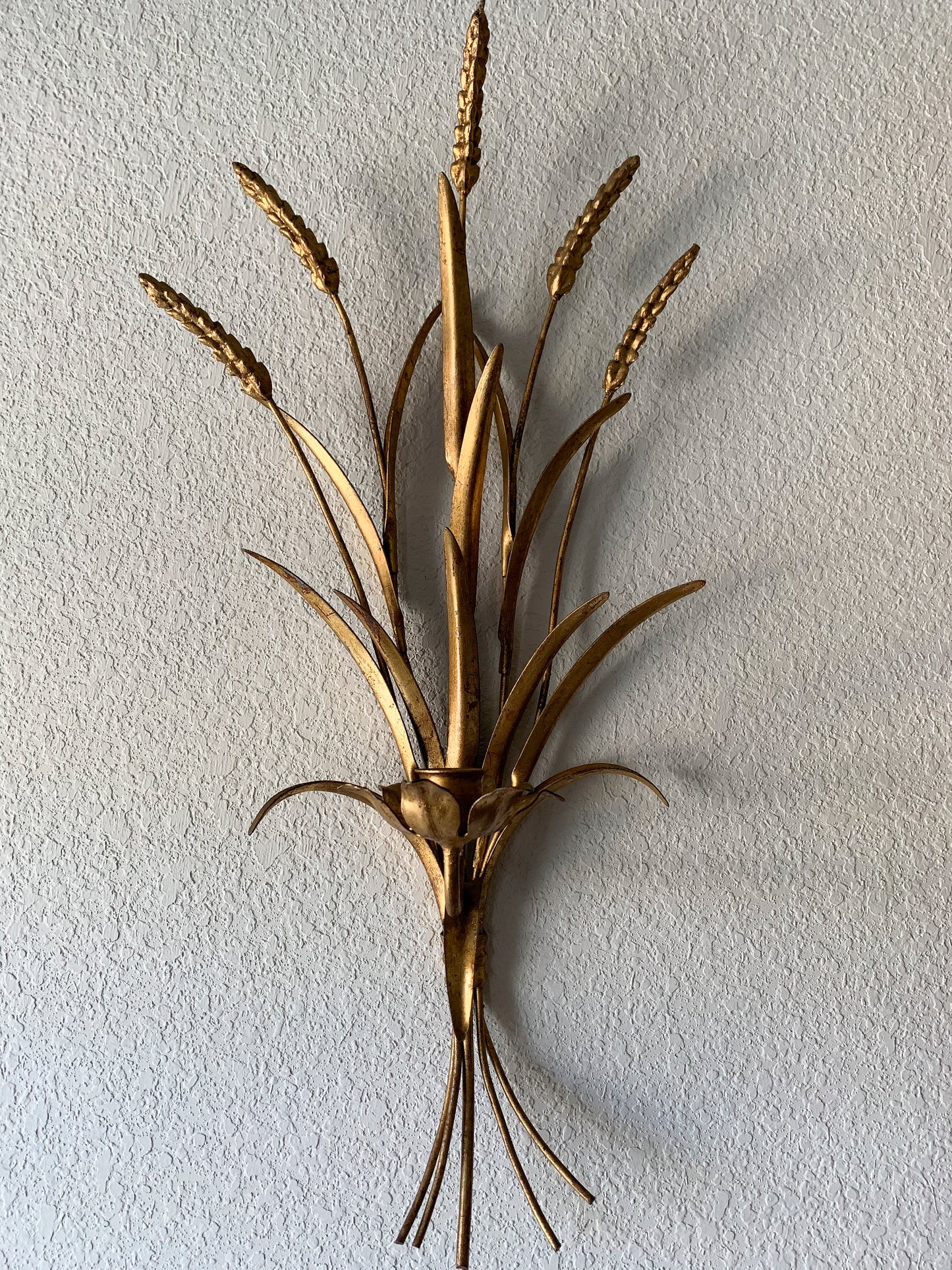 Vintage gold toleware sheaf of wheat gilt candle wall sconce