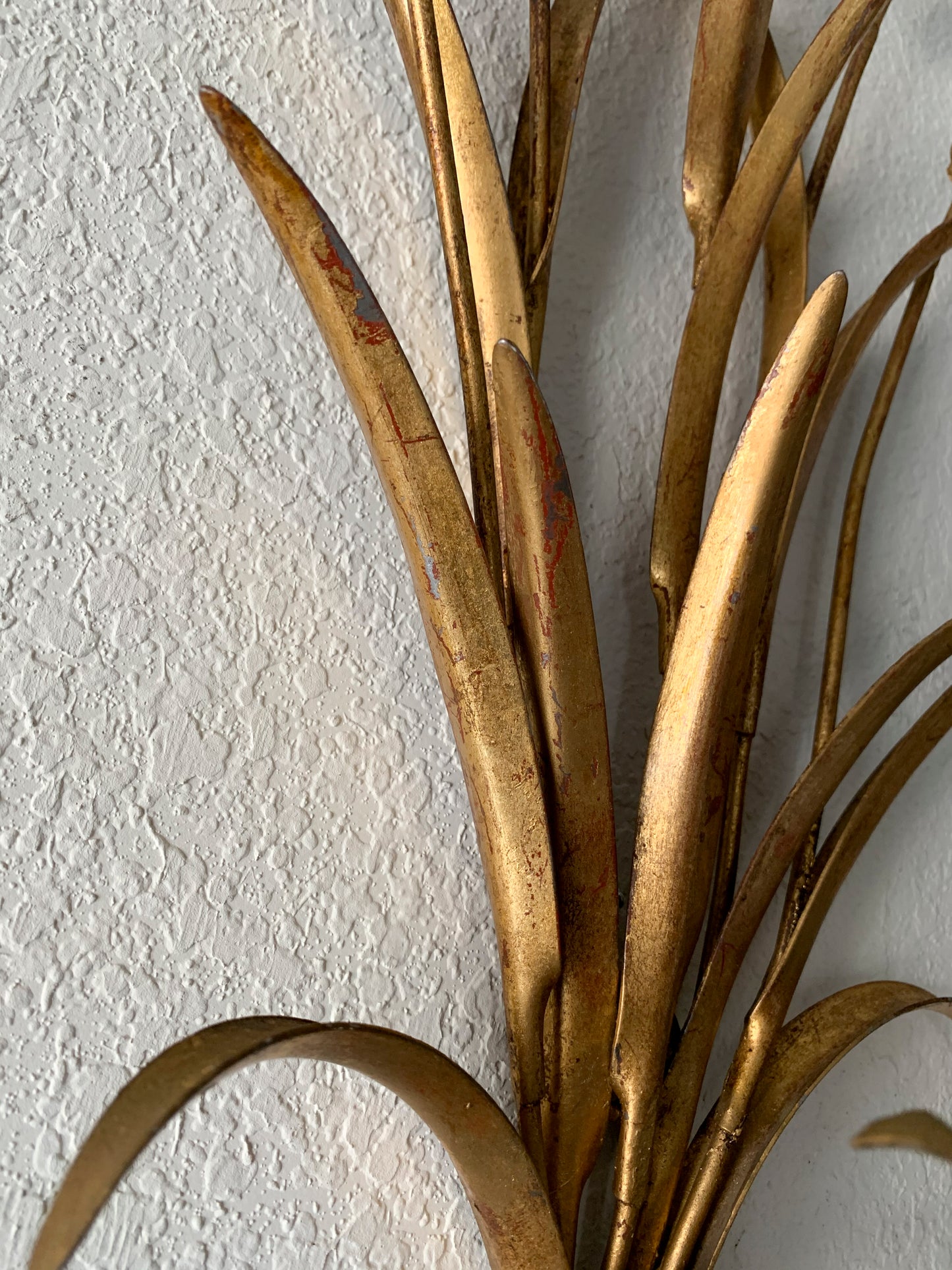 Vintage gold toleware sheaf of wheat gilt candle wall sconce