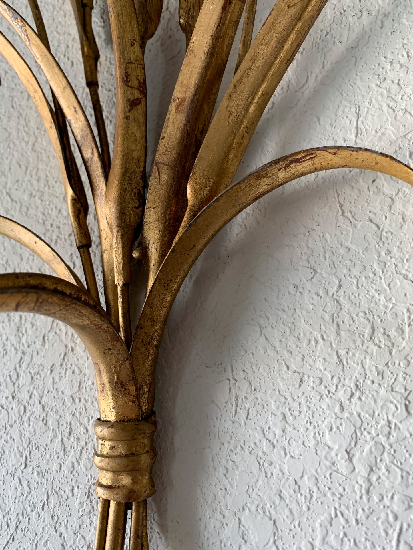Vintage gold toleware sheaf of wheat gilt candle wall sconce