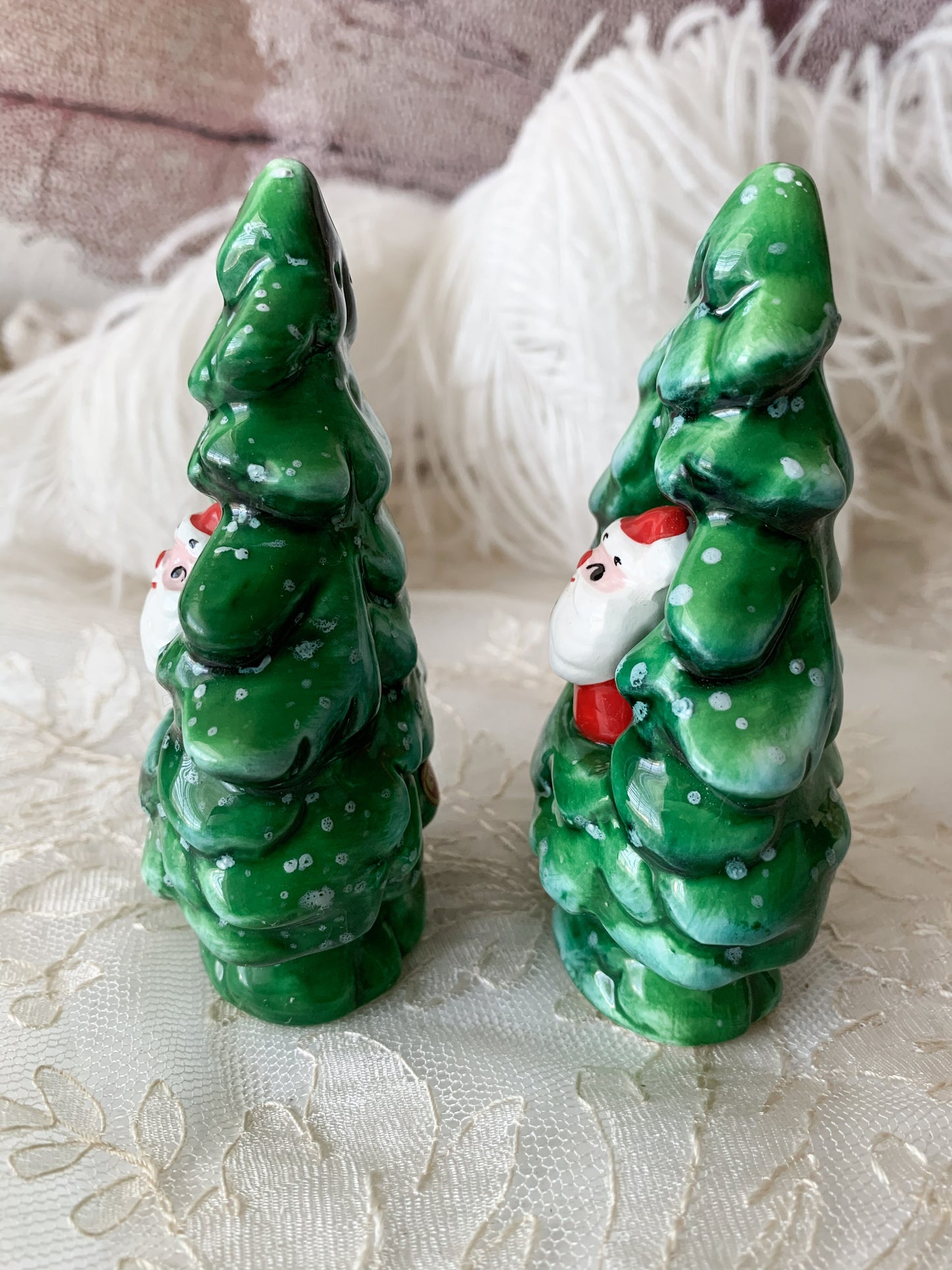 Vintage pair Holt Howard 60s Christmas tree Santa shakers