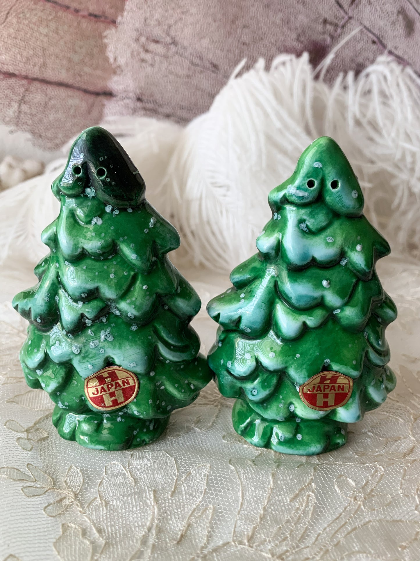 Vintage pair Holt Howard 60s Christmas tree Santa shakers