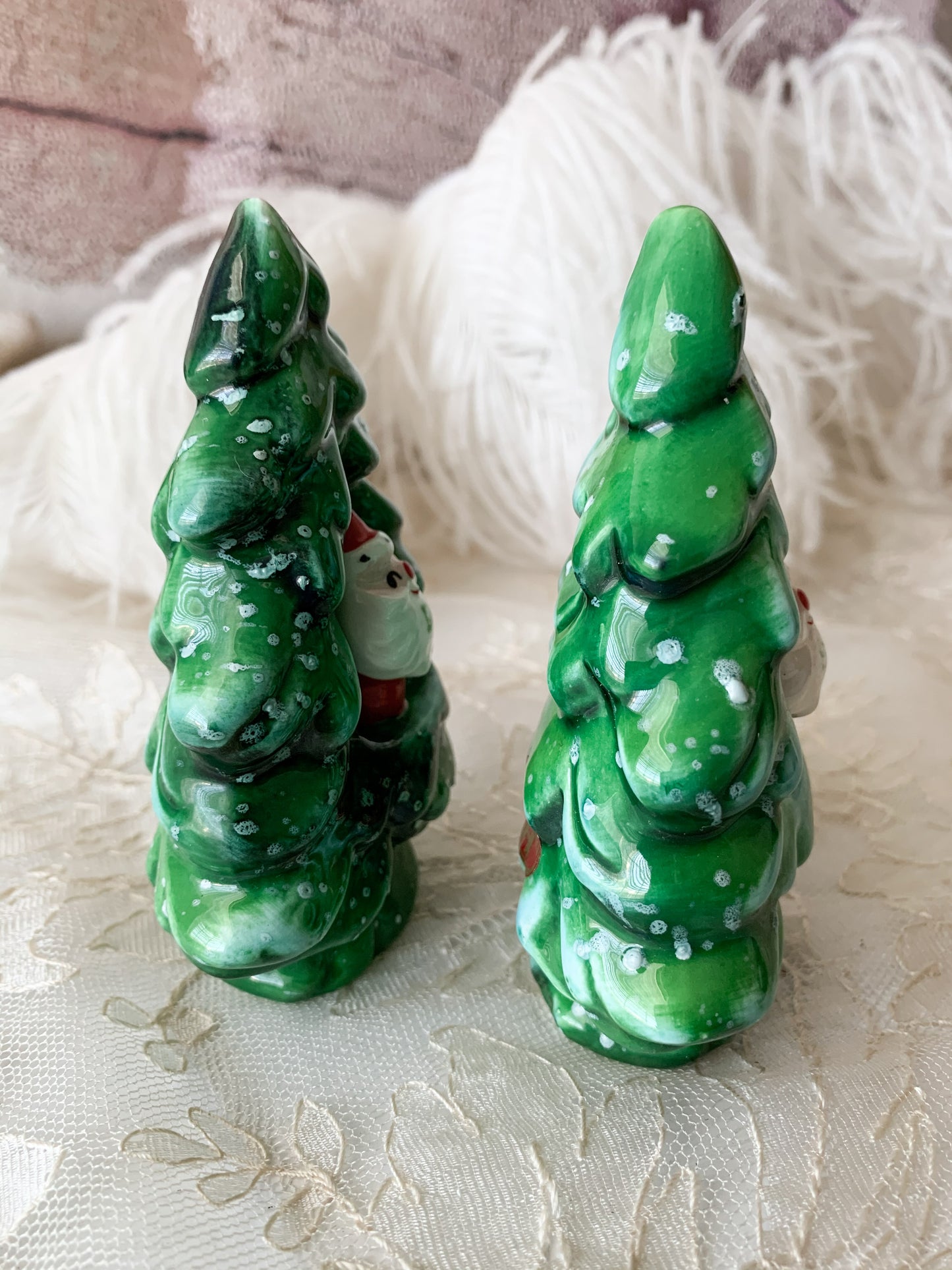 Vintage pair Holt Howard 60s Christmas tree Santa shakers