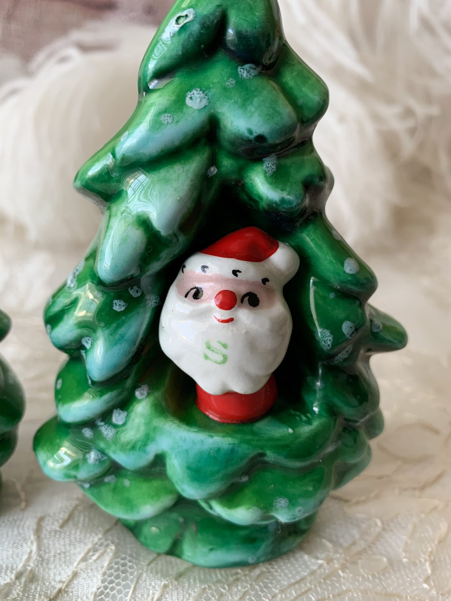 Vintage pair Holt Howard 60s Christmas tree Santa shakers