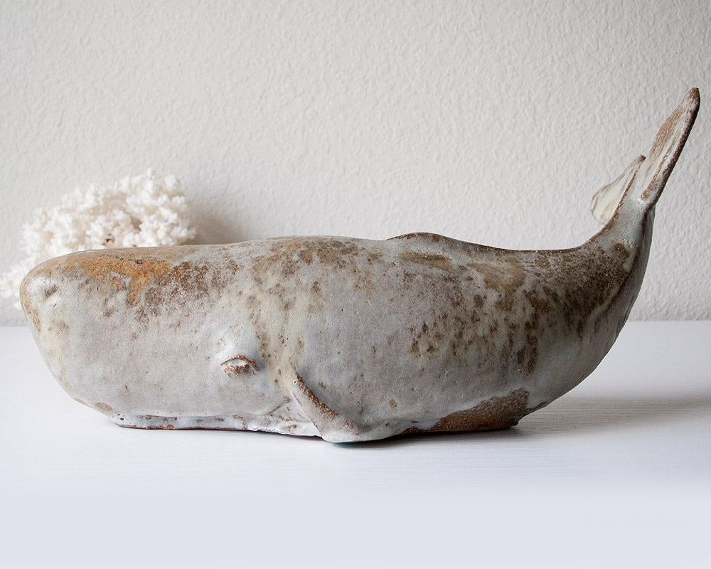 Vintage signed Loet Vanderveen pottery whale sculpture