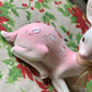 Pink Christmas reindeer small deer figurine