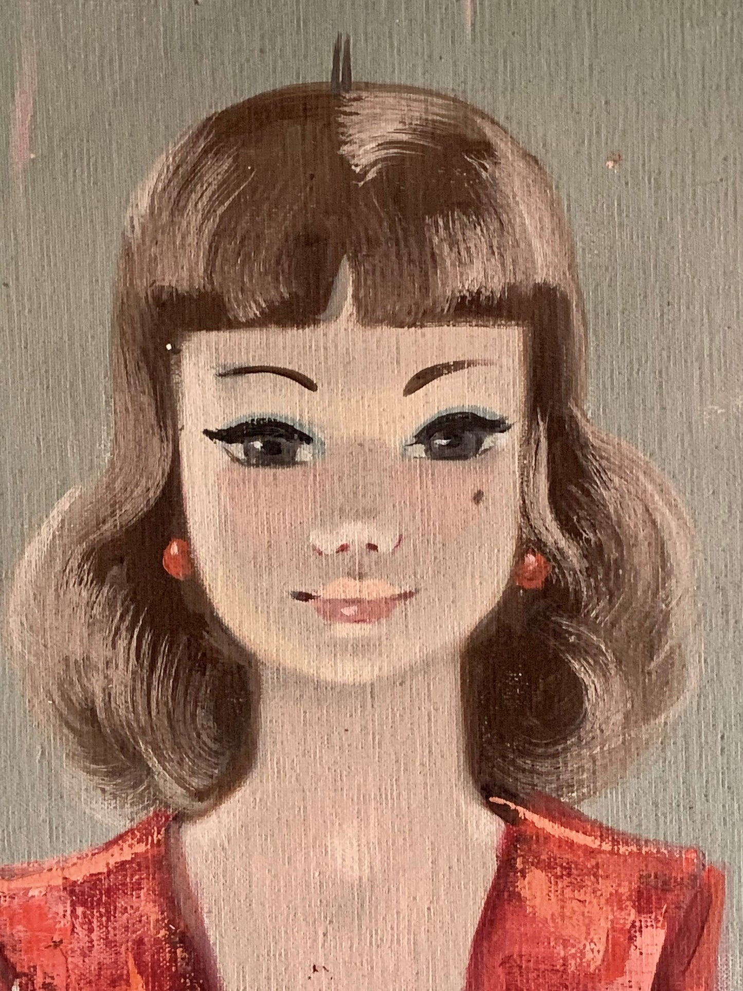 Vintage original mid century big eye girl painting