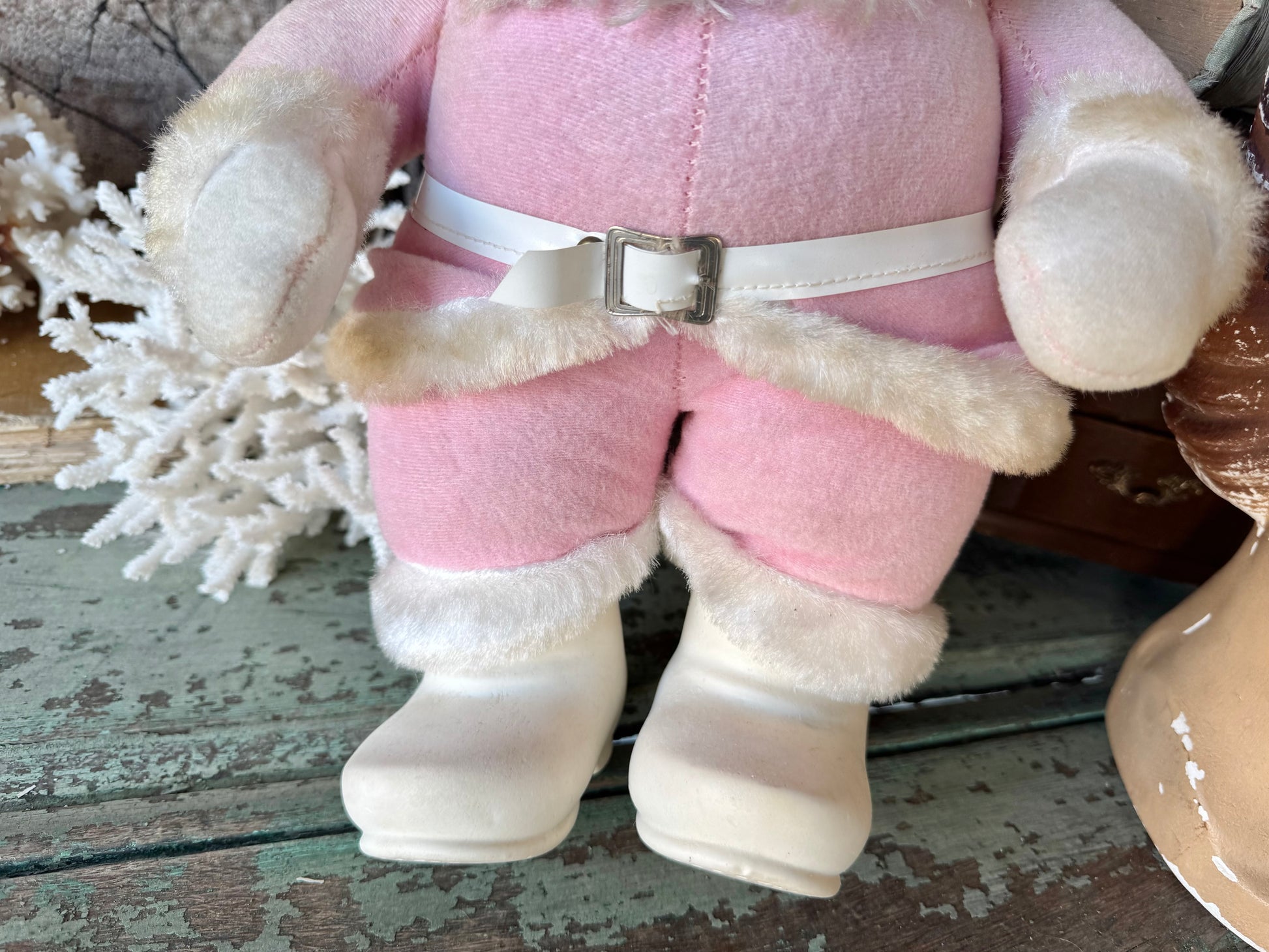 Vintage pink Rushton Santa rubber face Christmas doll SAD ROSETTA Vintage pink Rushton Santa rubber face Christmas doll SAD ROSETTA