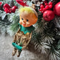 Vintage gold Christmas knee hugger elf Japan shelf sitter pixie