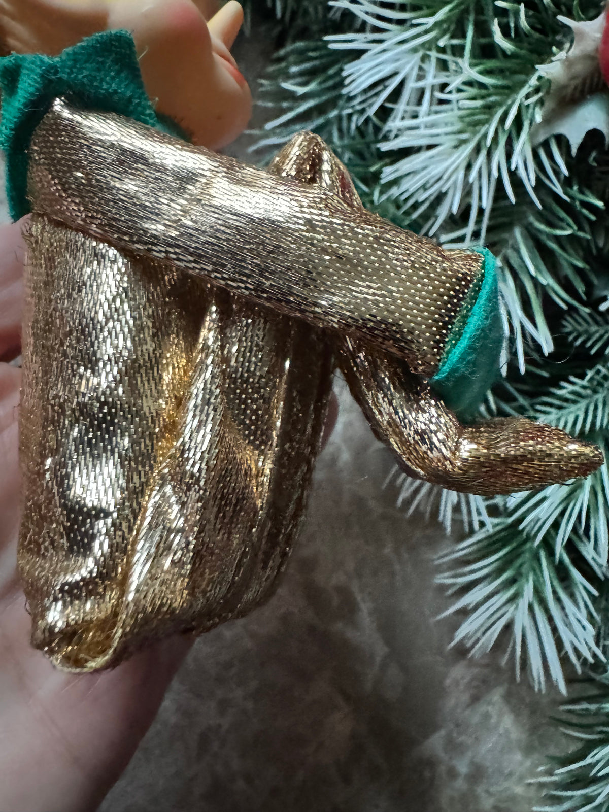 Vintage gold Christmas knee hugger elf Japan shelf sitter pixie