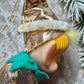 Vintage gold Christmas knee hugger elf Japan shelf sitter pixie