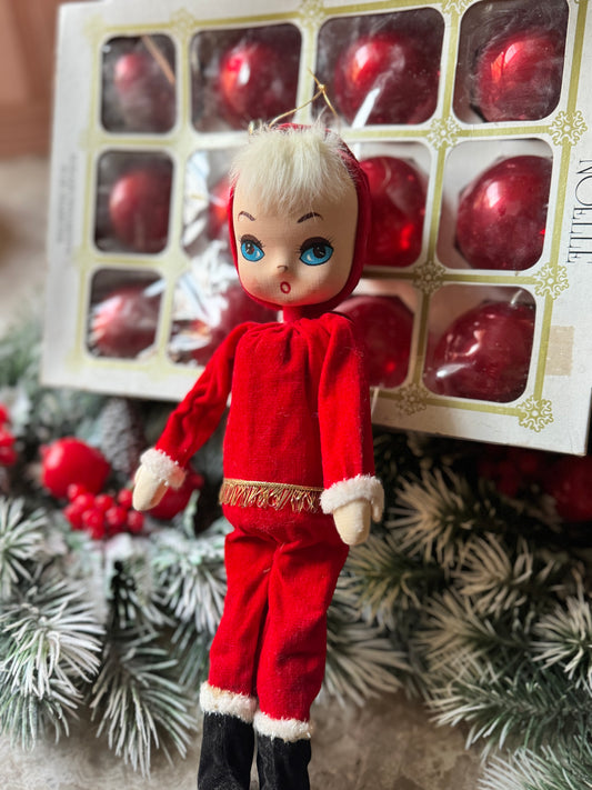Vintage Holiday Fair Christmas pixie doll decoration Japan Santa elf