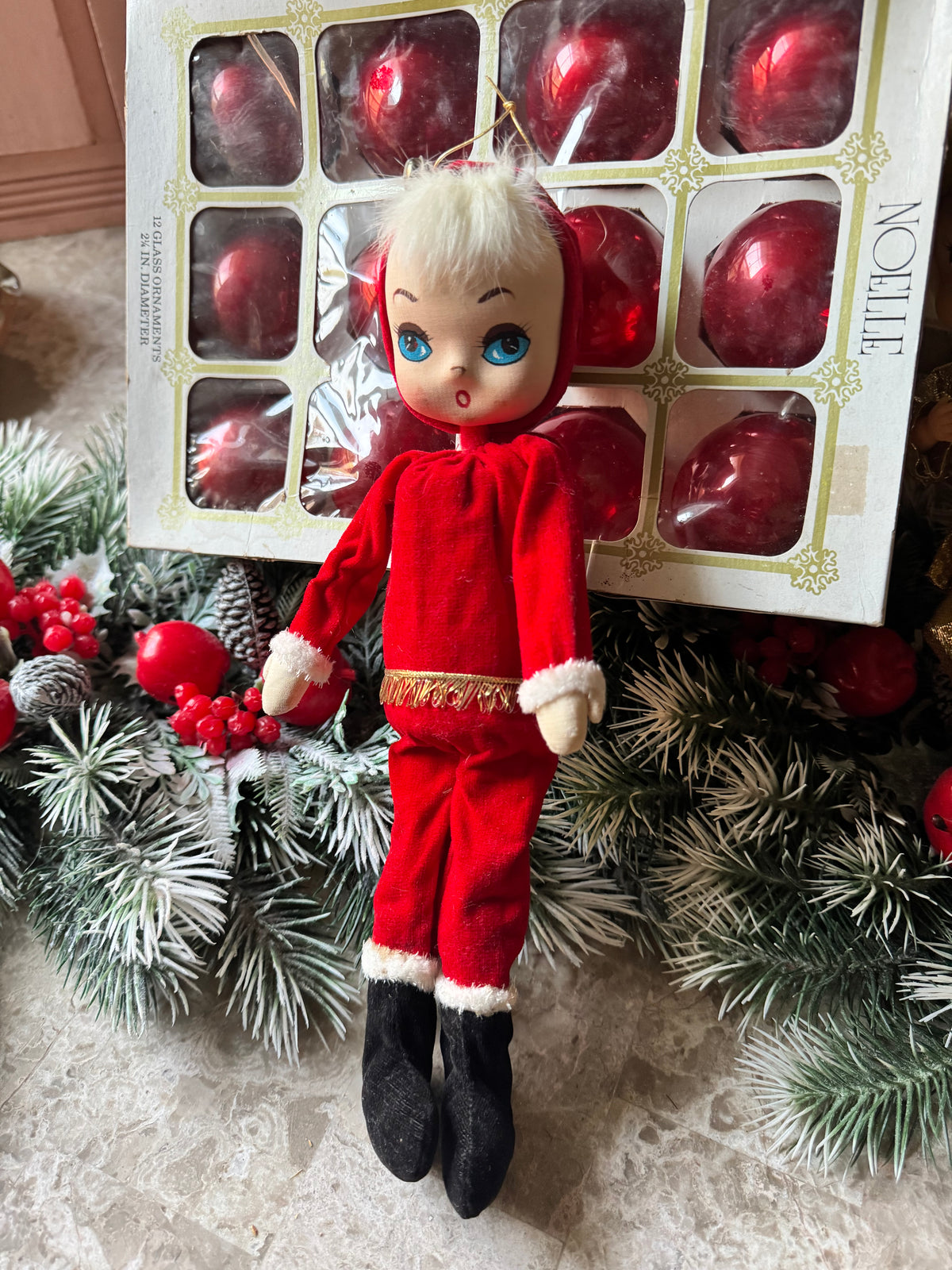 Vintage Holiday Fair Christmas pixie doll decoration Japan Santa elf