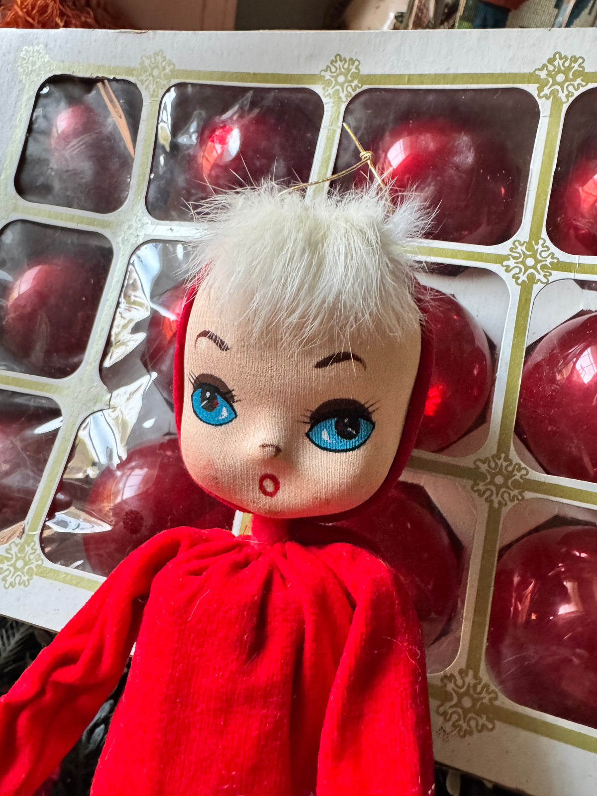 Vintage Holiday Fair Christmas pixie doll decoration Japan Santa elf