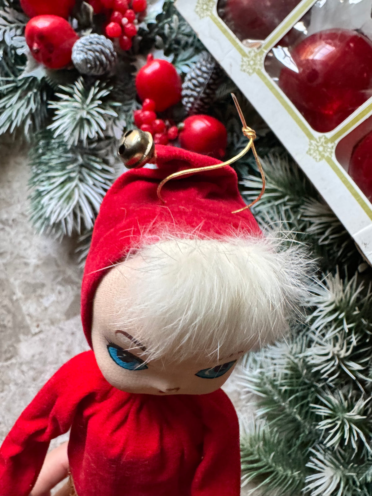 Vintage Holiday Fair Christmas pixie doll decoration Japan Santa elf