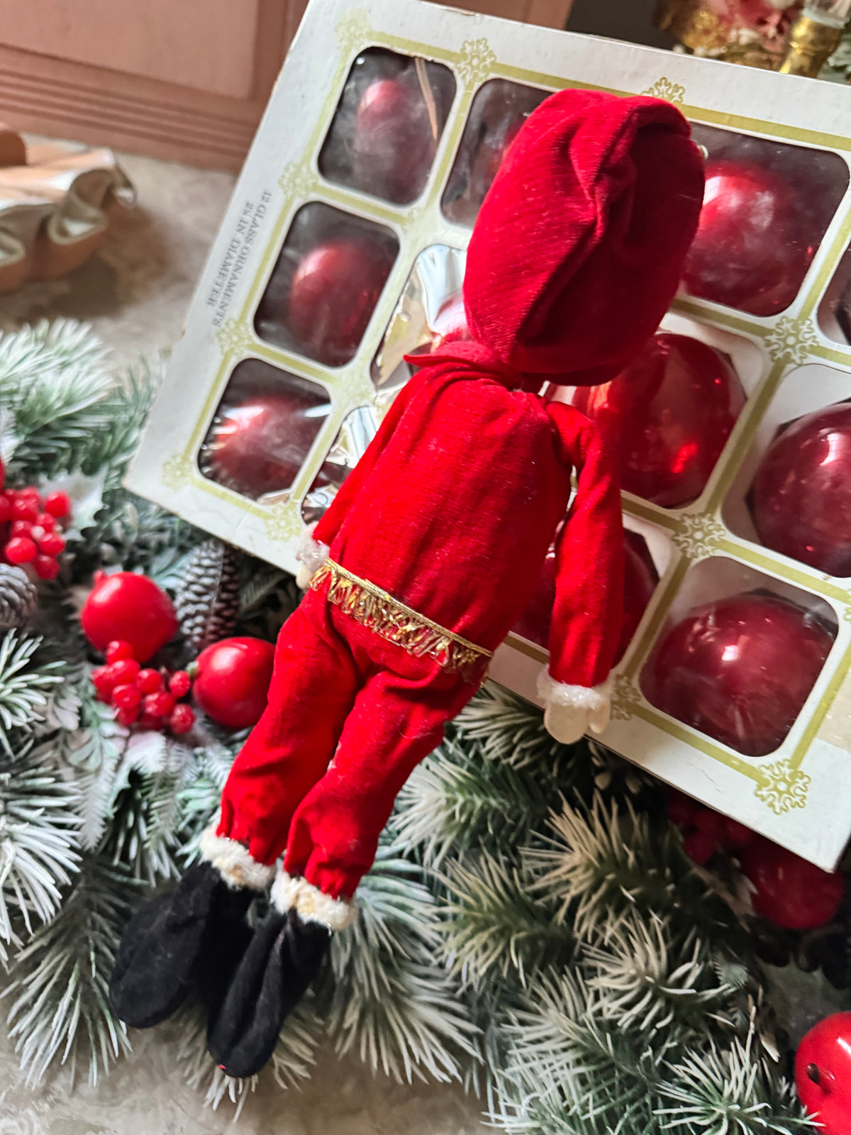Vintage Holiday Fair Christmas pixie doll decoration Japan Santa elf
