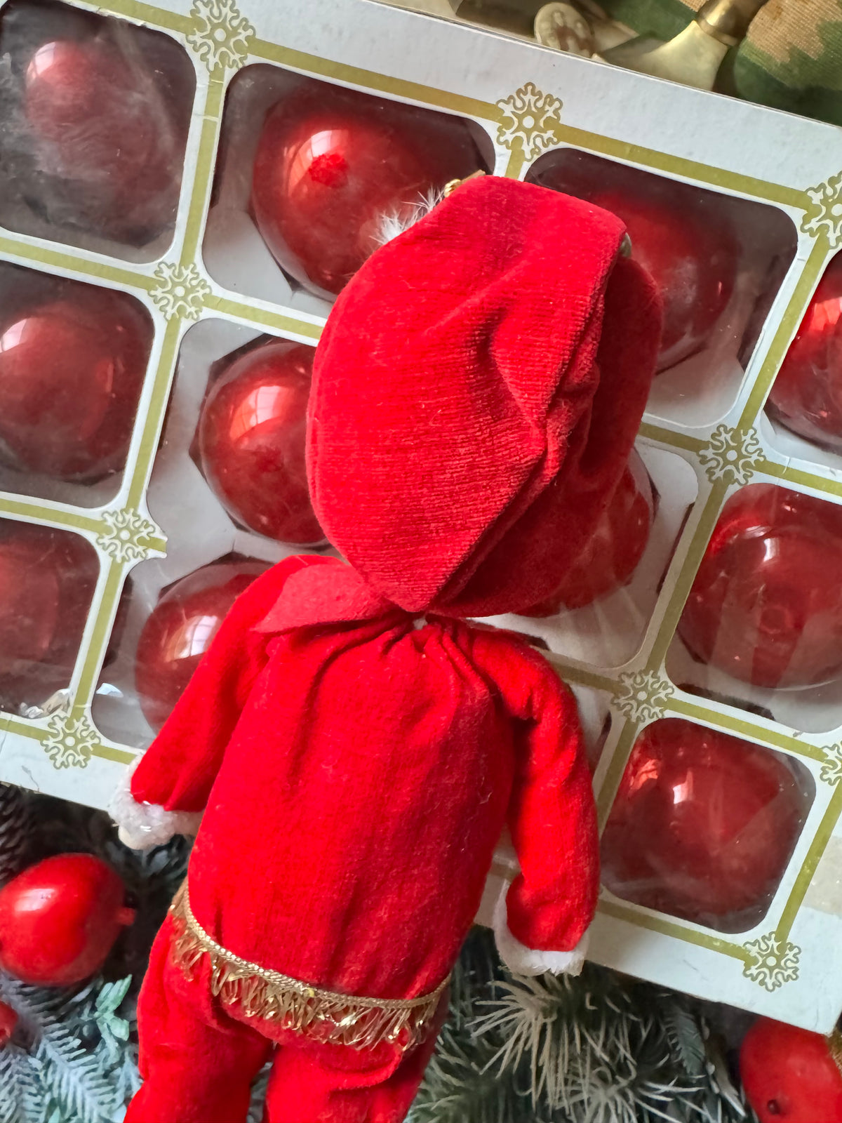 Vintage Holiday Fair Christmas pixie doll decoration Japan Santa elf