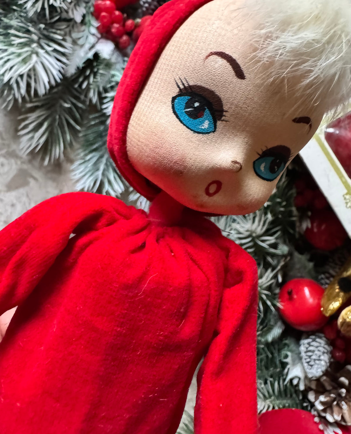 Vintage Holiday Fair Christmas pixie doll decoration Japan Santa elf