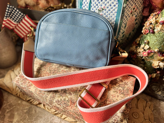 J Crew blue leather Devon bag