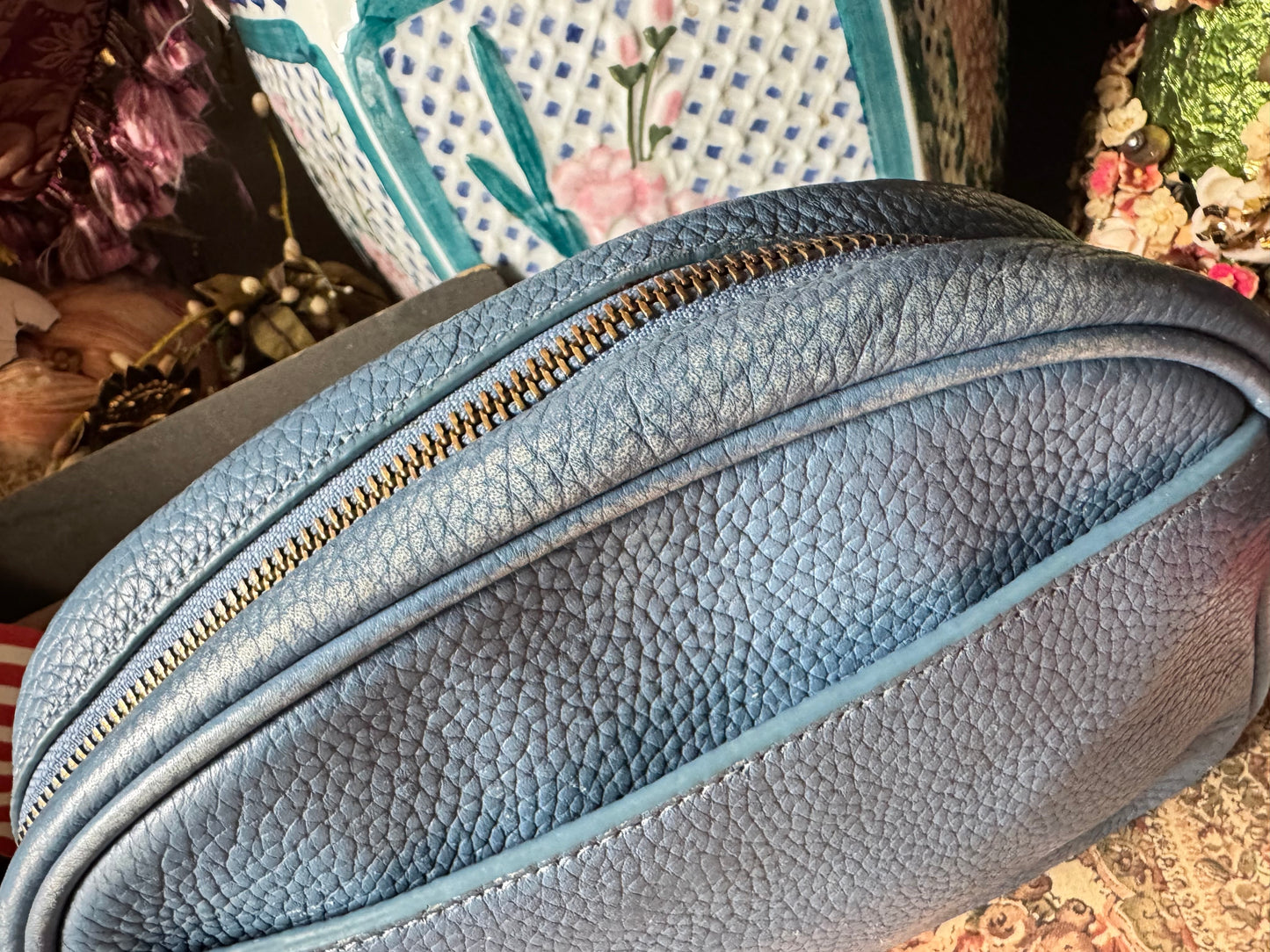 J Crew blue leather Devon bag