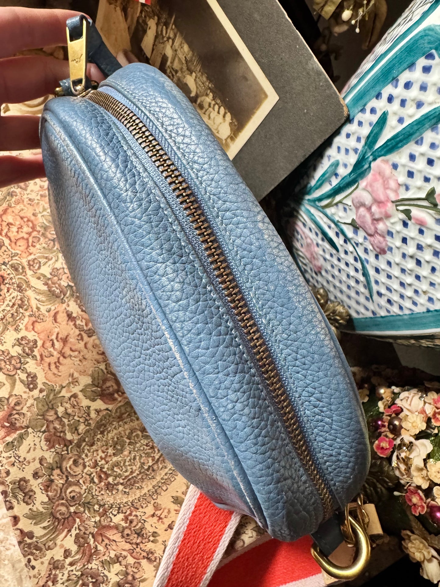 J Crew blue leather Devon bag