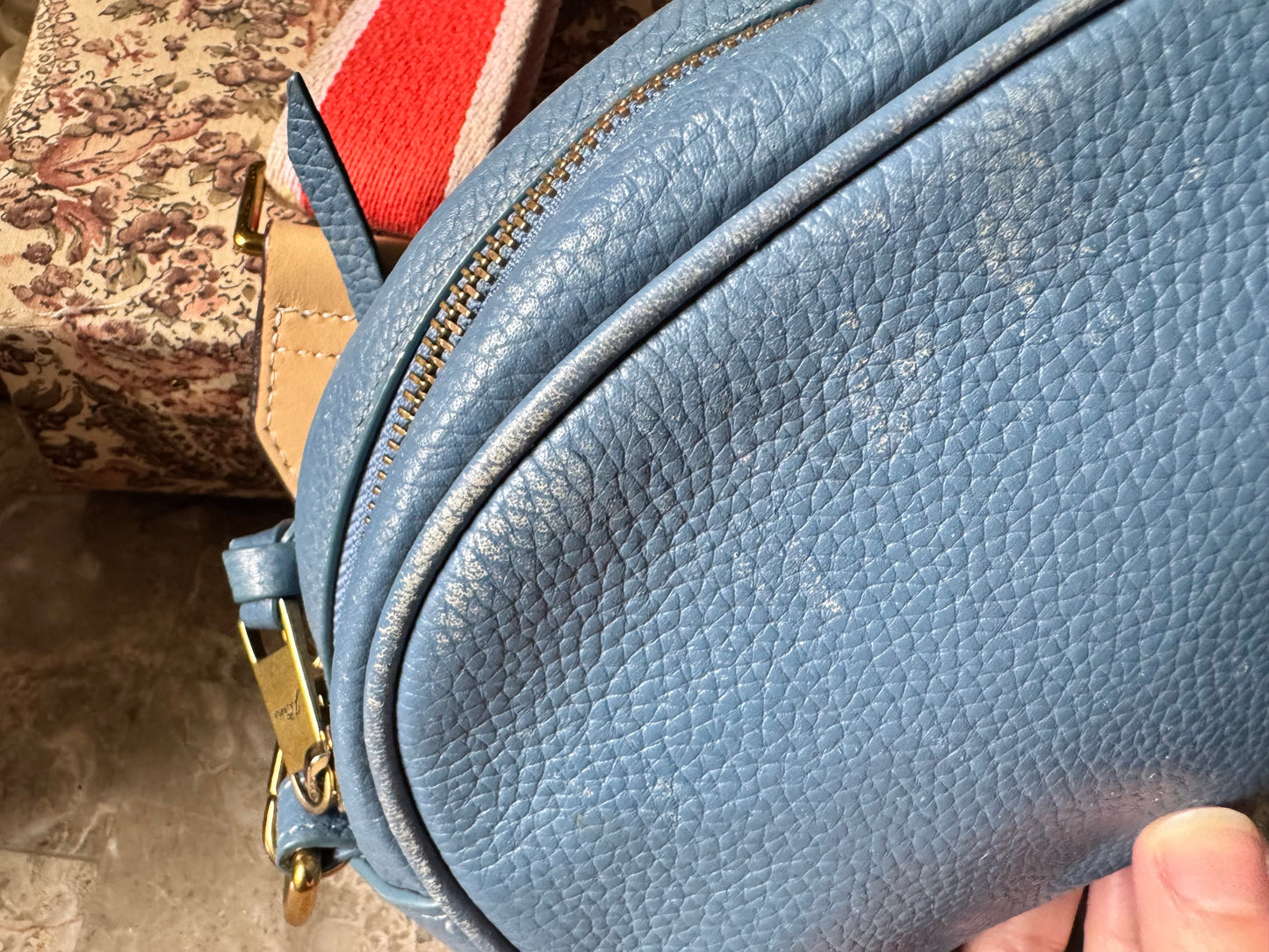 J Crew blue leather Devon bag