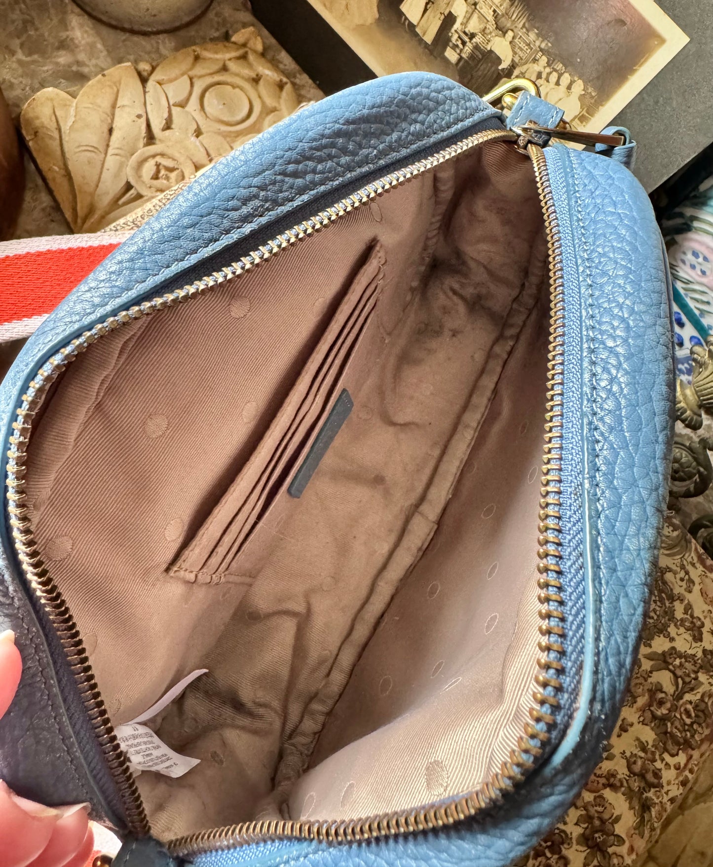 J Crew blue leather Devon bag