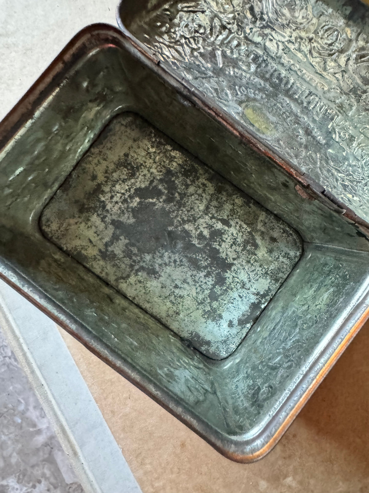 Antique tea tin Russian floral embossed box