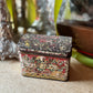 Antique tea tin Russian floral embossed box