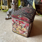 Antique tea tin Russian floral embossed box