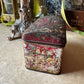 Antique tea tin Russian floral embossed box