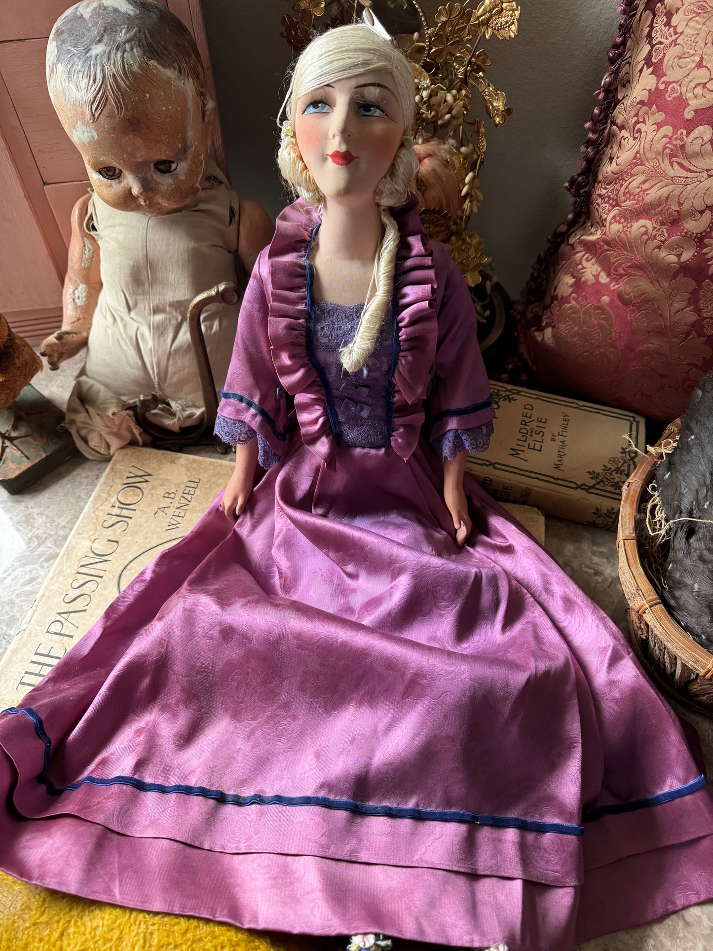Antique French boudoir bed doll