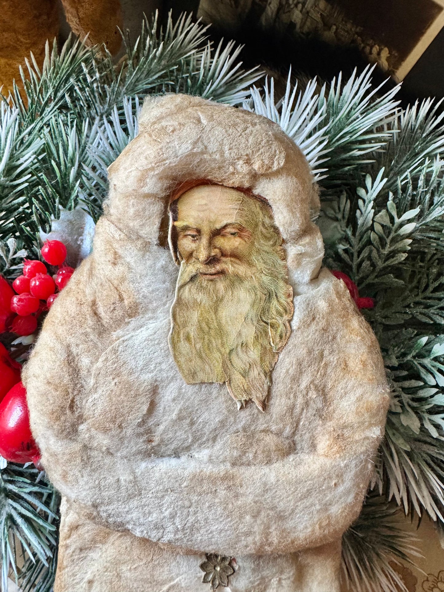 Antique Christmas Santa cotton batting decoration