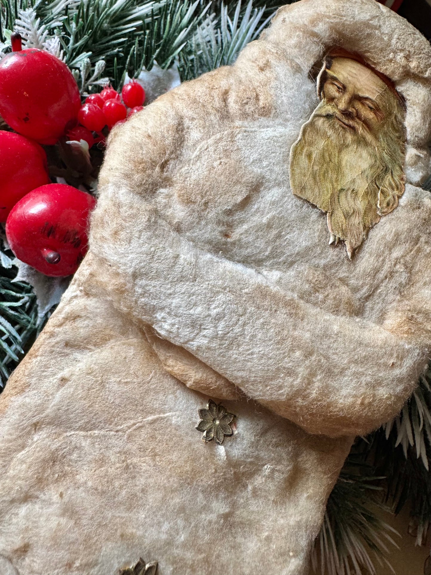 Antique Christmas Santa cotton batting decoration