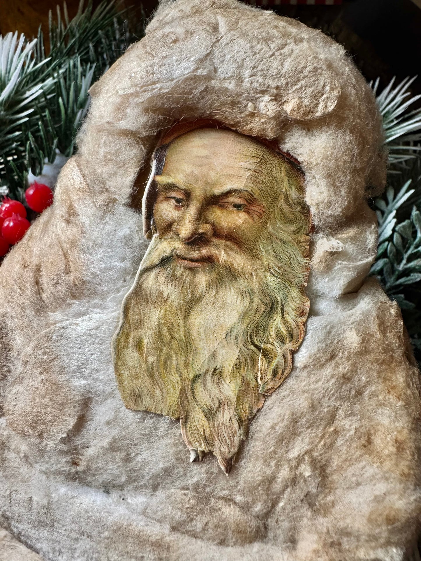 Antique Christmas Santa cotton batting decoration