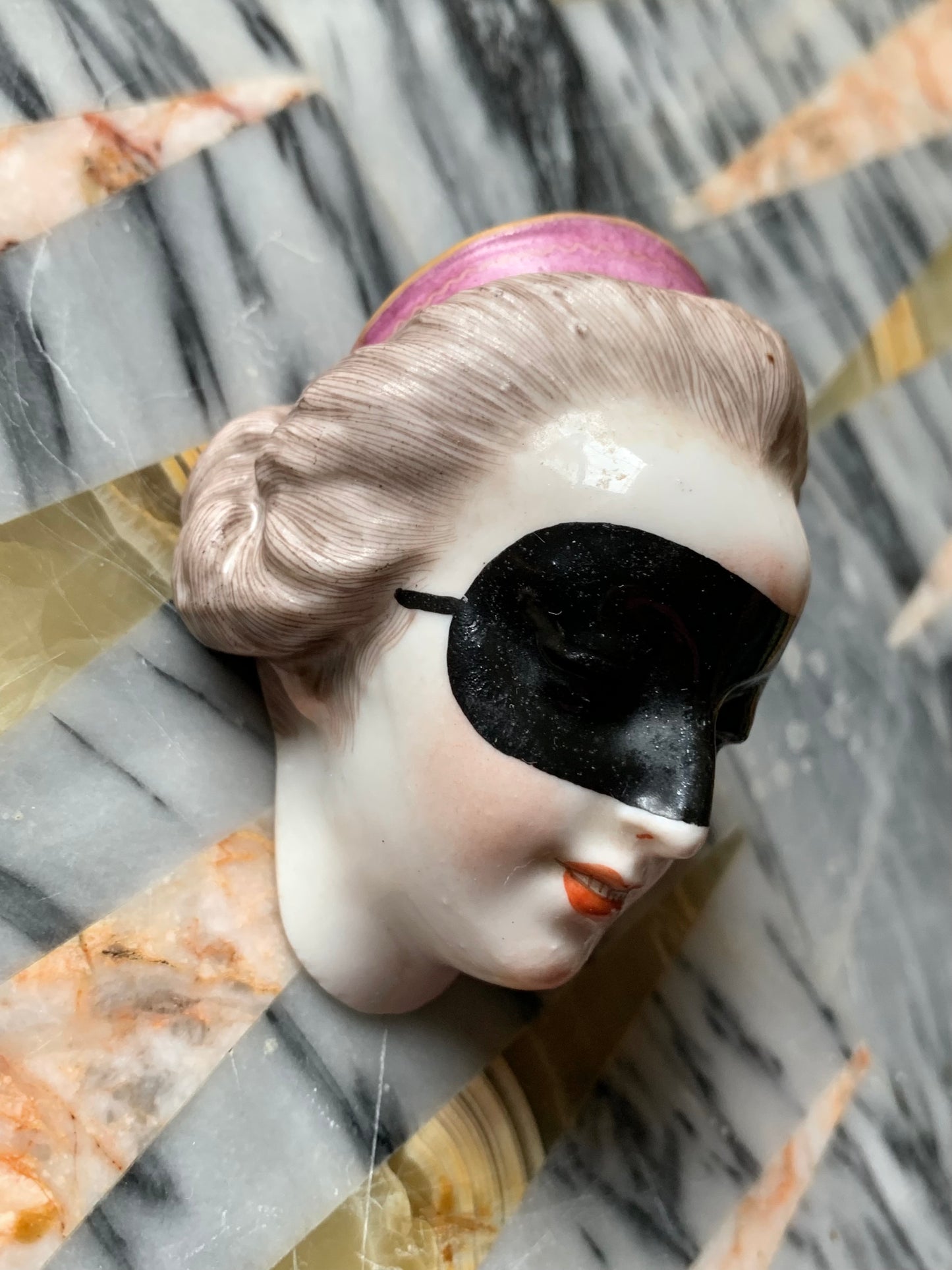 Antique French porcelain masked lady head