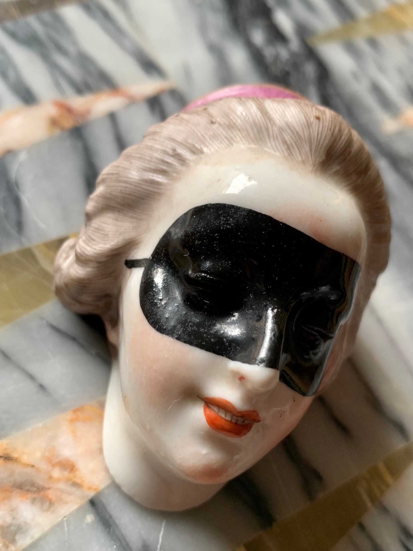 Antique French porcelain masked lady head