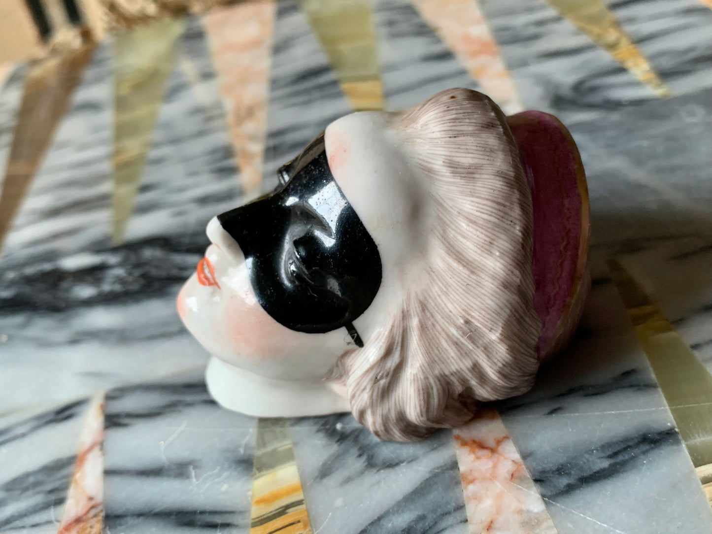 Antique French porcelain masked lady head