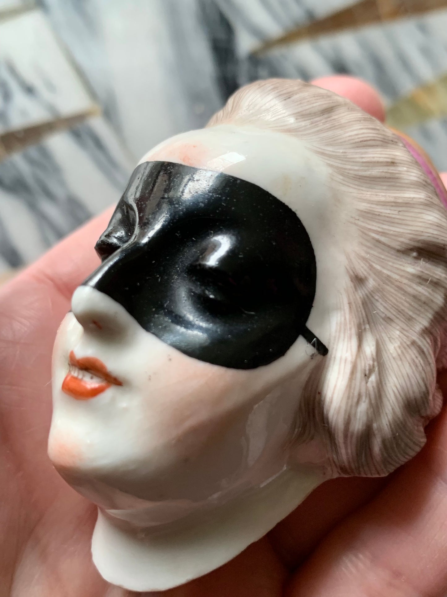 Antique French porcelain masked lady head