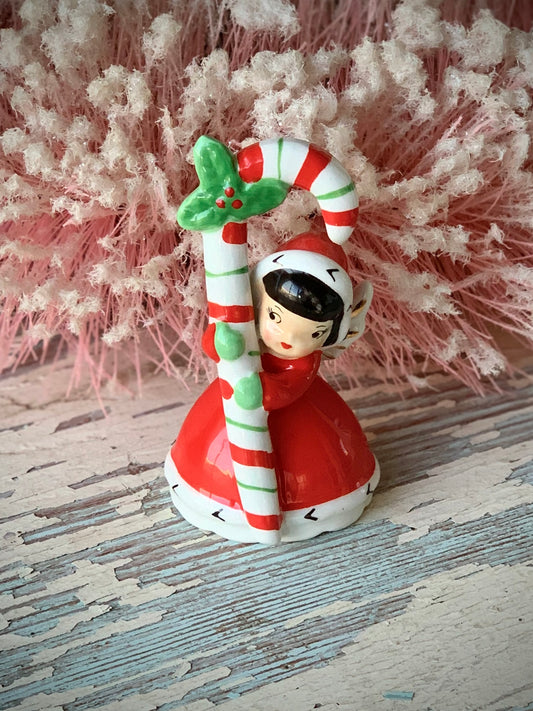 Ceramic candy cane angel girl figurine