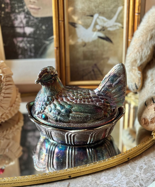Vintage Fenton Glass Hen on Nest dish
