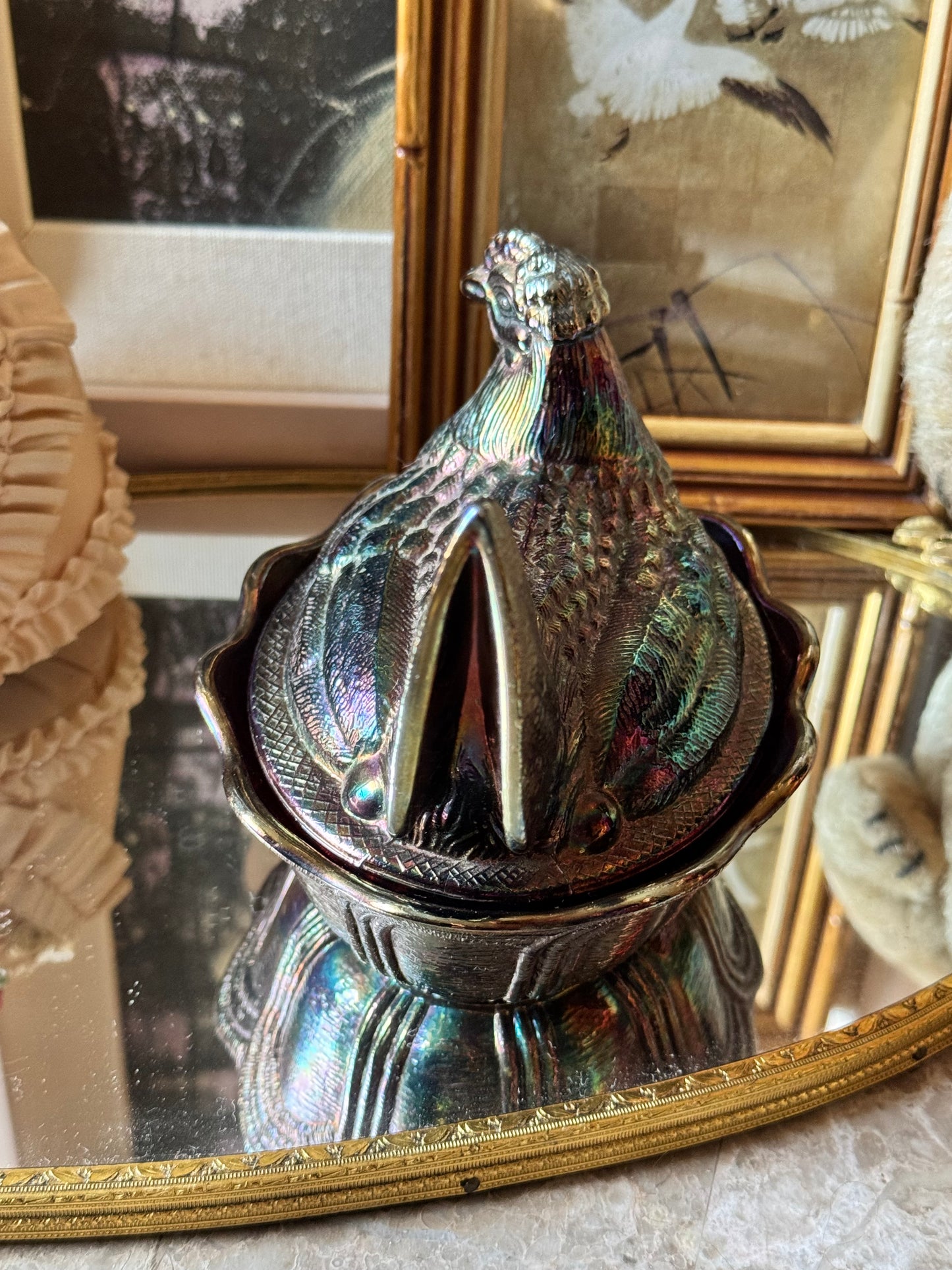 Vintage Fenton Glass Hen on Nest dish