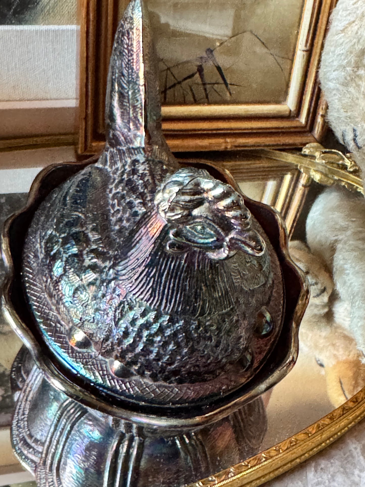 Vintage Fenton Glass Hen on Nest dish